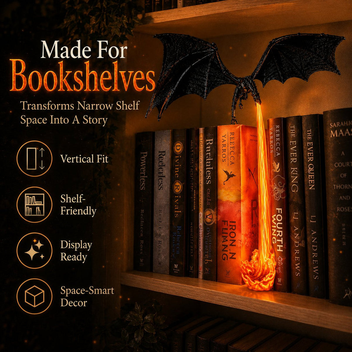 Light-Up Dragon Fire Bookshelf Lamp