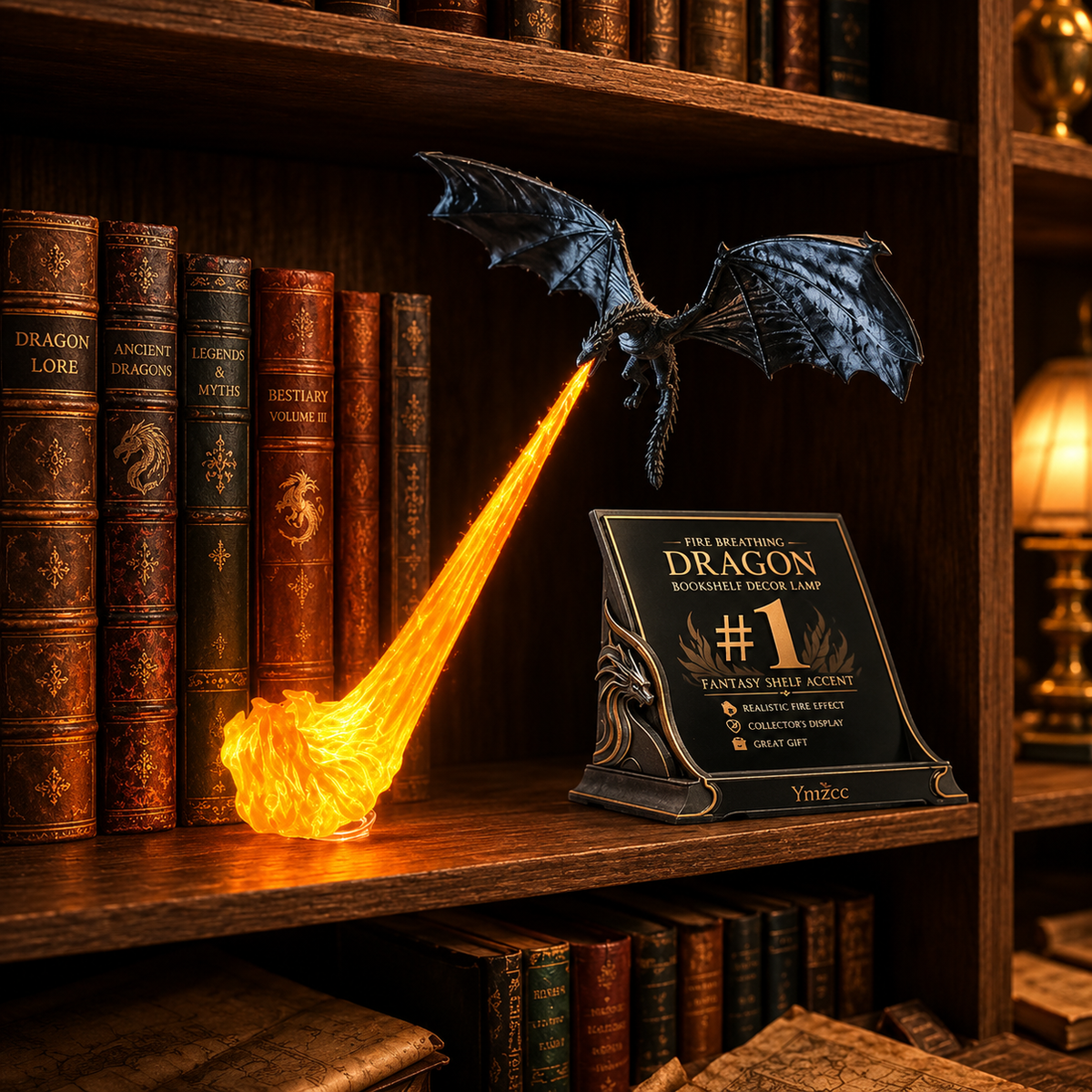 Light-Up Dragon Fire Bookshelf Lamp