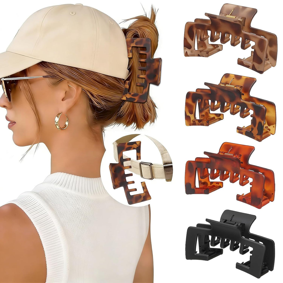 Cap-Friendly Hair Claw Clips for Ponytails & Buns